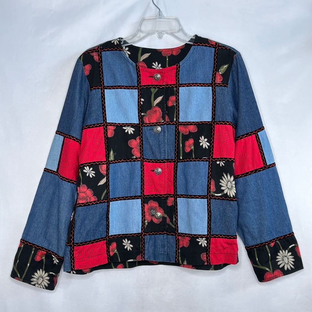 Boho Jean Jacket Patchwork Floral Design Denim Reversible